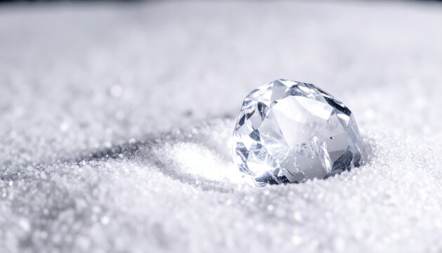 A single brilliant cut diamond rests on a bed of fine glitter, showcasing its multifaceted sparkle and clarity.