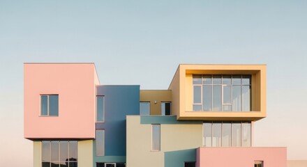 Obraz premium Modern Architectural Building with Colorful Geometric Facade.
