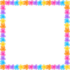Fototapeta premium Hibiscus Flower Square Frame Border Tropical Multicolor, Hawaiian Aloha Floral Wreath Rectangle Edge, Tropical Floral Square Frame Summer Template