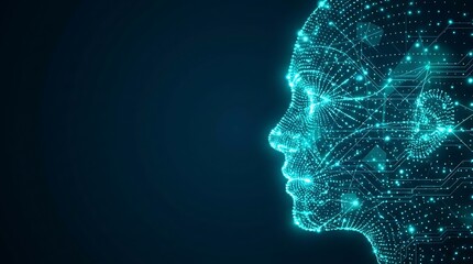 Obraz premium Digital Human Head Profile Glowing Blue Futuristic Technology Concept