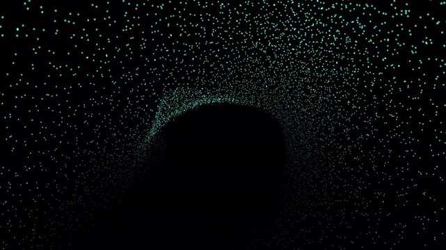 Abstract Particle Tunnel Moving Vertically with Glowing Digital Particles, Futuristic Data Flow Background
