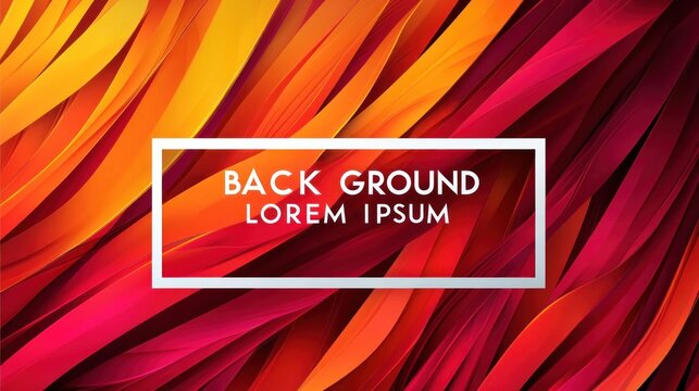 Vibrant layered flowing ribbons in red, orange and yellow with a white rectangular frame and centered placeholder text conveying warm energetic motion