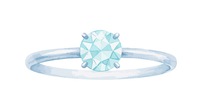 Watercolor illustration of a sparkling diamond engagement ring.