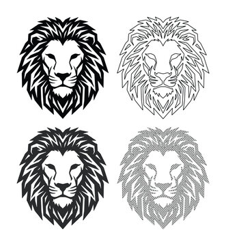 力強く威厳のあるライオンの頭部、威風堂々とした百獣の王の顔、エンブレムやロゴに最適なベクター素材、野生動物のシンボルデザイン