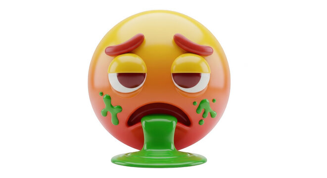 3d cartoon emoji with green vomit isolated on transparent background