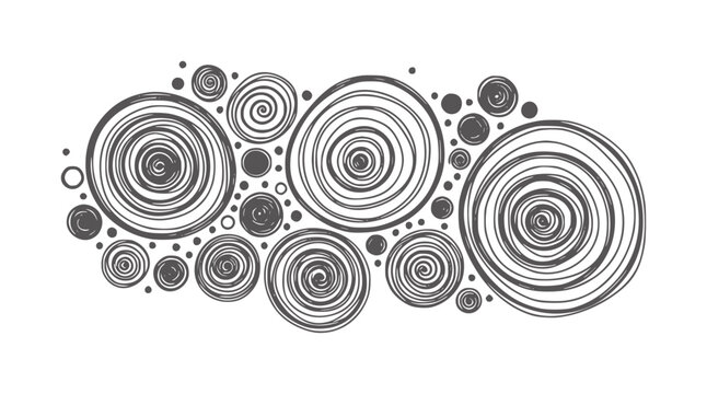 Dark grey swirling circles and dots pattern white abstract