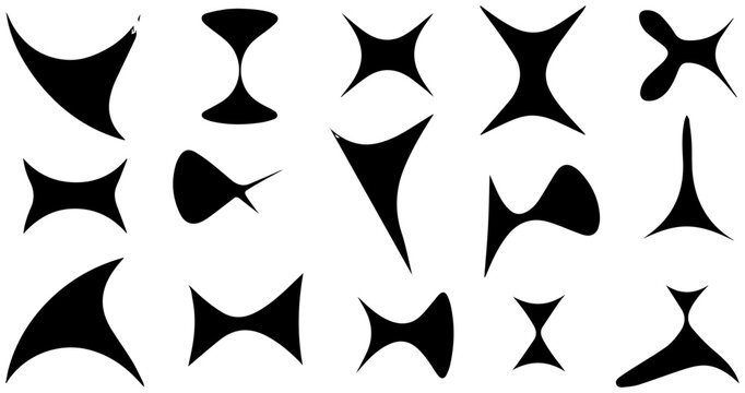 Retro mid century modern abstract shapes and boomerang forms in black silhouette on a clean white background vintage graphic design elements for nostalgic decor and conceptual art