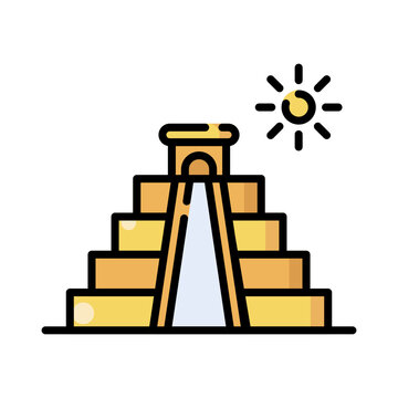 Mayan Pyramid Chichen Itza Mexico Landmark Icon Fill Cut Vector Illustration