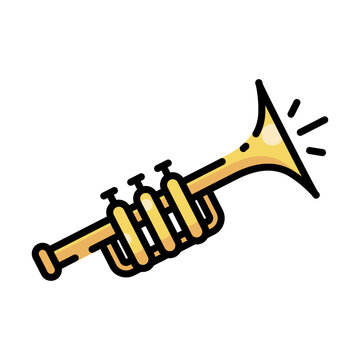 Golden Trumpet Musical Instrument Icon Hand Drawn Vector Illustration