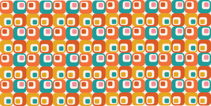 Groovy 60s Mod Seamless Pattern with Colorful Nested Squircles and Vibrant Mid-Century Geometric Shapes