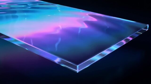 A transparent glass or acrylic sheet with a holographic effect creates a colorful, reflective surface with shifting light patterns