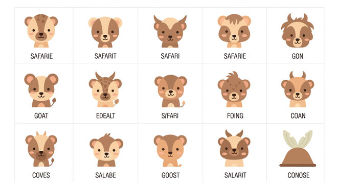 Cartoon animals faces on safari are shown closely