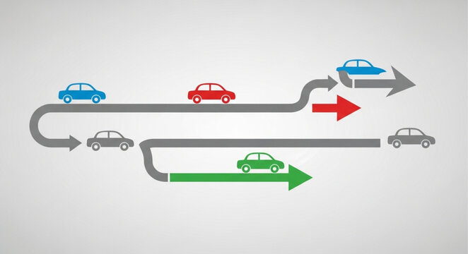 Traffic Flow Diagram with Cars and Arrows.