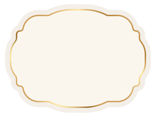 Fototapeta premium Vintage label frame with gold border. Classic decorative badge. Beige blank sticker, insignia template. Decorative vector border for handmade branding