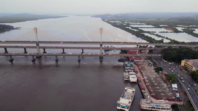 Aerial View of Atal Setu Bridge Over Mandovi River Goa India
