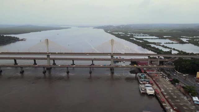Aerial View of Atal Setu Bridge Over Mandovi River Goa India