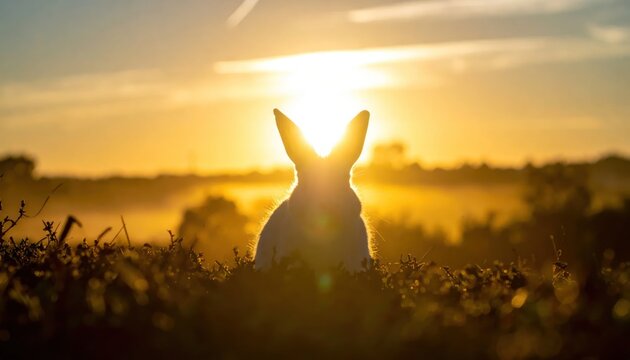 Silhouette of a Rabbit in Golden Sunrise Light.
