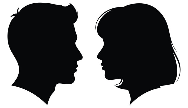Set man and woman head icon silhouette. Male and female avatar profile sign, face silhouette logo &ndash; stock vector
