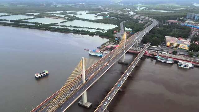 Aerial View of Atal Setu Bridge Over Mandovi River Goa India