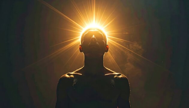 Silhouette of a Person with Radiant Light Bursting from Head.