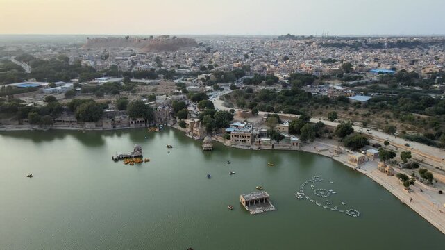 Aerial View of Gadsisar Lake in Jaisalmer City Rajasthan India