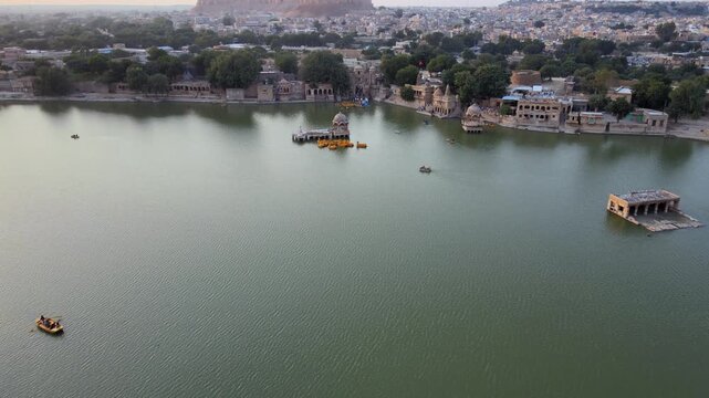 Aerial View of Gadsisar Lake in Jaisalmer City Rajasthan India
