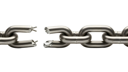Fototapeta premium Broken metal chain link symbolizing weakness and failure.