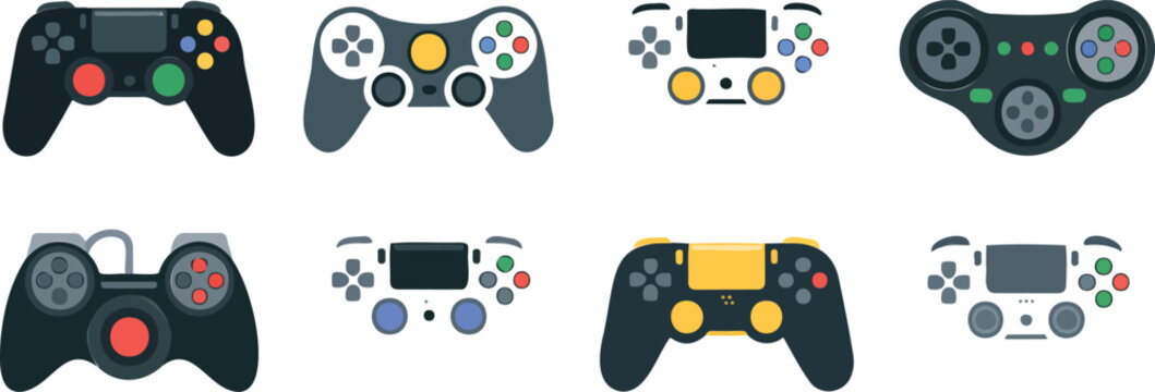 Video game controller and gamepad vector icon set for gaming industry console accessories and electronic entertainment interface design