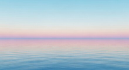 Naklejka premium Serene Ocean Horizon at Sunrise with Soft Pastel Colors Reflecting on Calm Water.