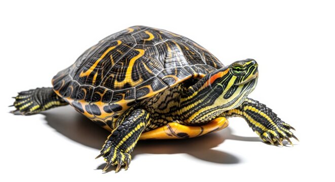Redeared slider turtle isolated on white background