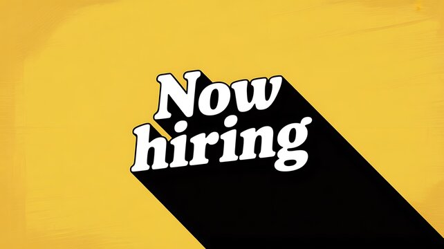 Now hiring sign, employment opportunity, job vacancy, recruitment banner, yellow background