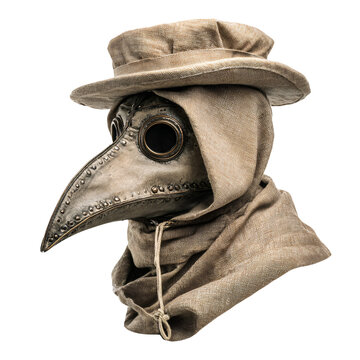 Beige Plague Doctor Mask Isolated on Transparent Background for Professional Usage
