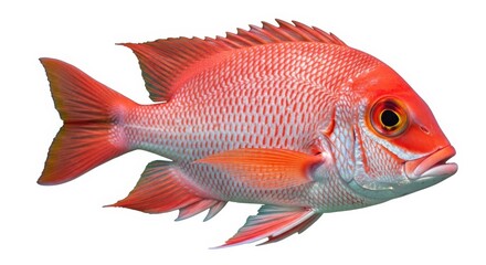 Fototapeta premium Vibrant red fish with orange fins and scales on white background
