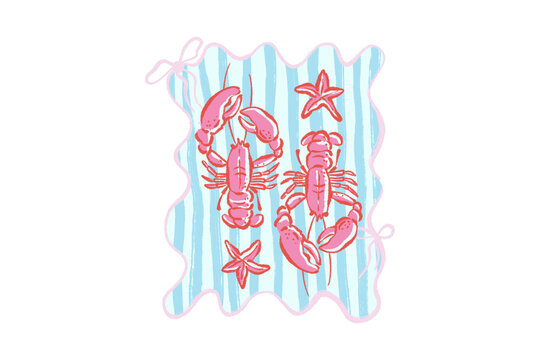  Pink Lobsters and Starfish Coastal Summer Sublimation Design