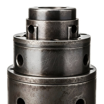 Closeup of a stack of industrial metal chucks showcasing their robust and worn texture.