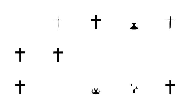 Set of black Christian crosses and religious symbols on white background  