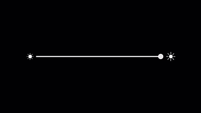 Screen brightness adjustment bar animation on transparent background, Display brightness control slider bar with alpha channel, Simple brightness indicator animation, Increasing brightness bar