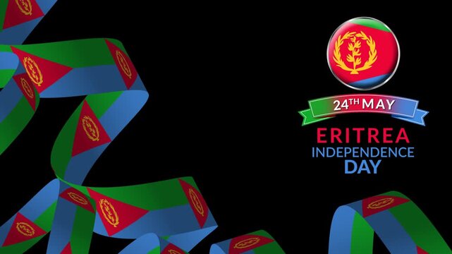 Eritrea Flag Ribbon Overlay Animation with Transparent Background for Independence Day