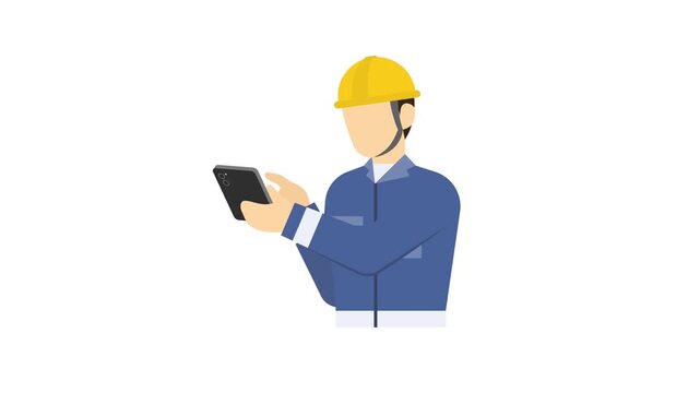 フラットイラストアニメーション：スマートフォンを操作する作業員