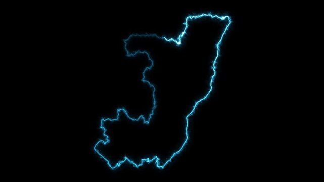 Glowing neon Congo map outline animation blue electric border on black background modern digital design