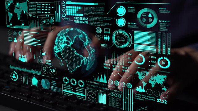 Data center monitoring dashboard visualize network performance, connection status, usage rate, and telecommunication insight. Data center monitoring efficiency improvement network transparency. Thunk