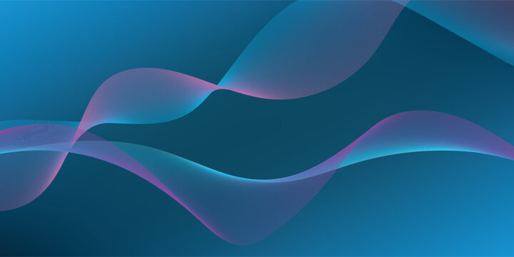 Abstract flowing lines with soft pink and teal gradient on deep blue background, futuristic wave pattern