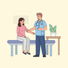 Obraz premium Doctor examining patient's arm in medical clinic, healthcare concept illustration