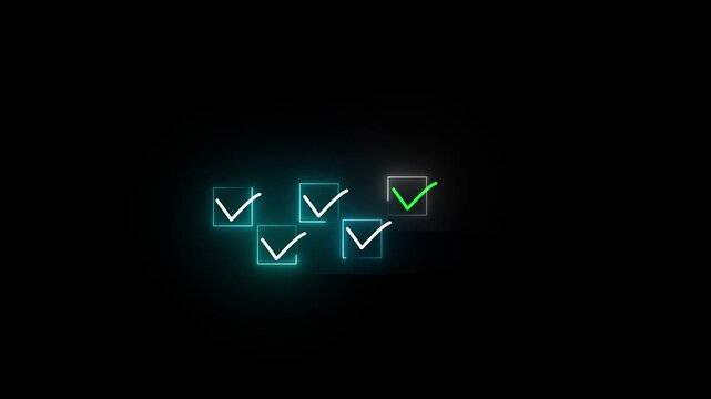 White Glowing Neon Arrow Sign tik mark Symbolizing Business Growth and Financial Success on Black Background 4k video