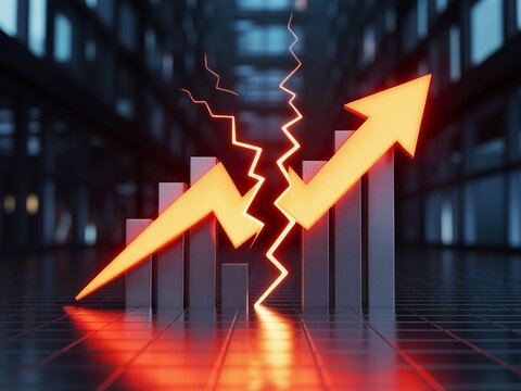 Broken financial arrow graph 3d illustration for economic crisis concept
