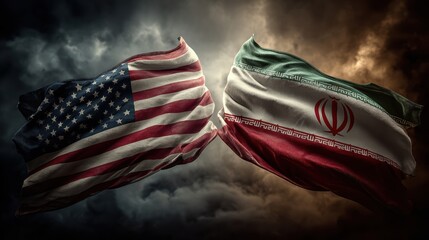 Obraz premium USA United States of America and Iran relations competition war crisis politic government,flag waving,nternational tension relation crude oil,symbolic display about relations,conflicts concept.