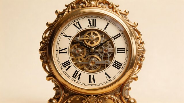 Ornate golden clock with visible gears