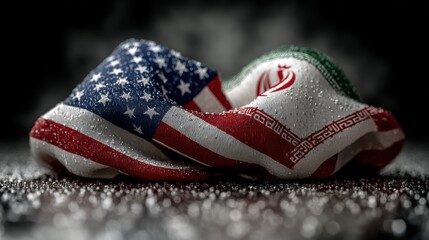 Obraz premium USA United States of America and Iran relations competition war crisis politic government,flag waving,nternational tension relation crude oil,symbolic display about relations,conflicts concept.