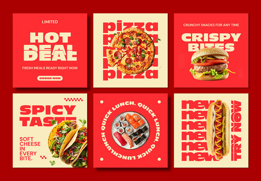Fast Food Social Media Post Set with Modern Promotional Layouts
