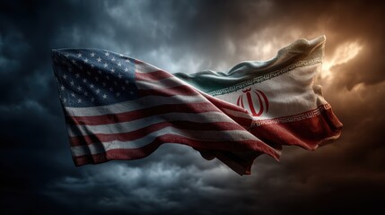 Obraz premium USA United States of America and Iran relations competition war crisis politic government,flag waving,nternational tension relation crude oil,symbolic display about relations,conflicts concept.